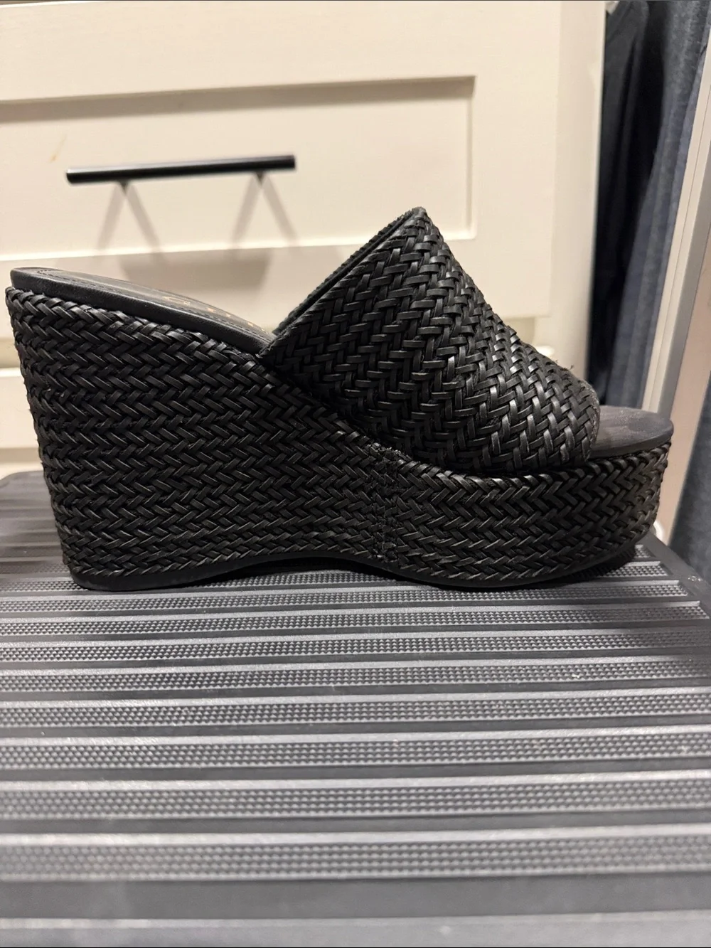 Guess Black Woven Platform Slide Sandal